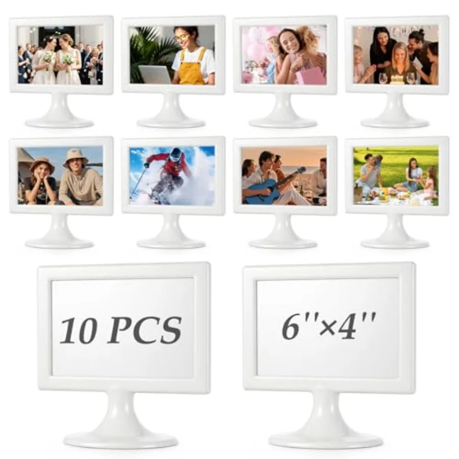 

10 Pack Double Sided Standing Picture Frames 6 x 4 Inch Plastic Pedestal Photo Frame Bulk Horizontal White Picture Display Hold