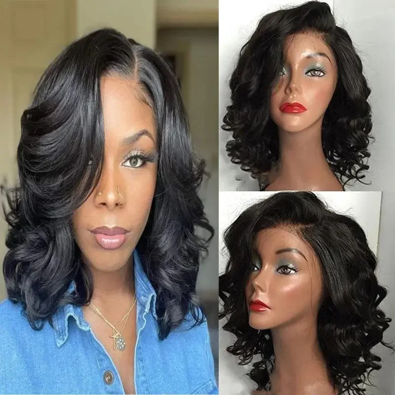 Heat Resistant Short Synthetic Curly Wavy Wig Natural As Real Hair Loose Wave Hair Cosplay Party Wigs for Black Women Perruque