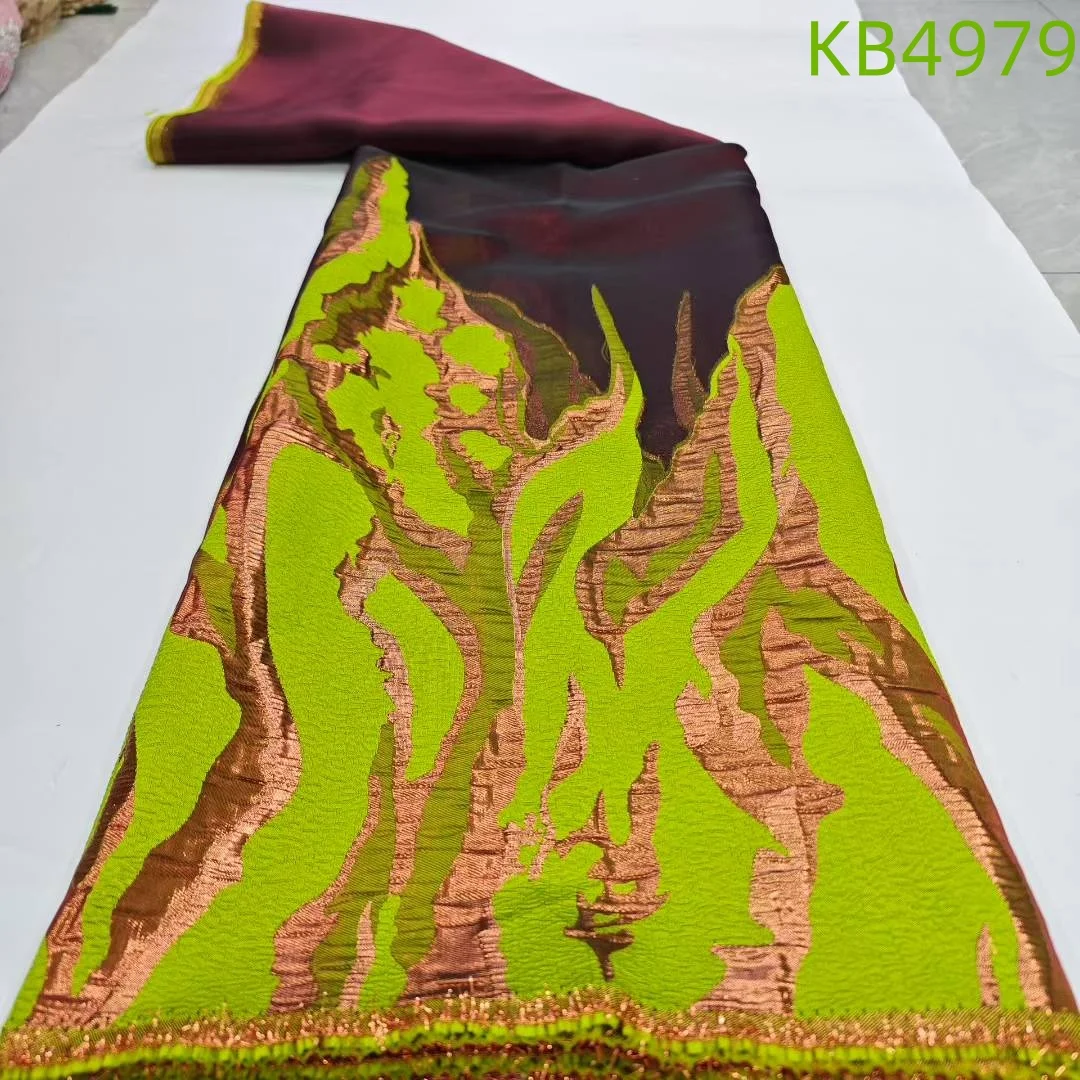 Green Organza Damask Cloth Brocade African Lace Fabric 5 Yards High Quality 2026 Nigerian Jacquard Lace Fabric For Sewing KB4979 view 4
