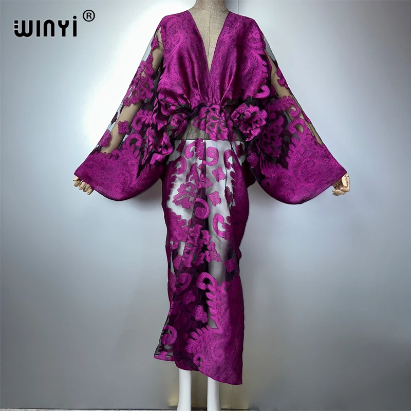 

WINYI summer High fork sexy Perspective dress boho print dress Women kaftan Bohemia Africa kaftan beach Cover Up vestidos