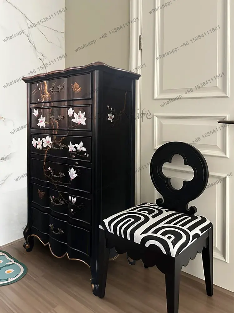 

New Chinese solid wood painted storage side cabinet multi-layer drawer storage bedroom cabinet