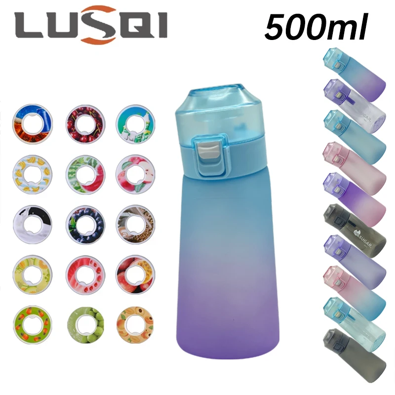 

LUSQI 1pc 500ml Water Bottle With 1pc Random Flavor Pods Transparent With Straw Leak Proof Suitable for family outdoor fitness