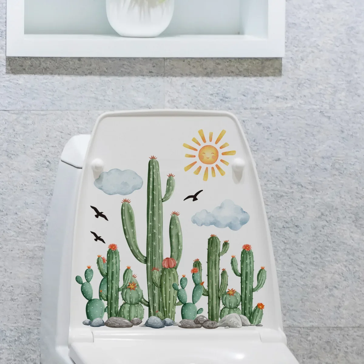 Cactus piante verdi adesivi murali per bagno decorazione per wc decorazione artistica adesivo per sedile del water per la decorazione del bagno per