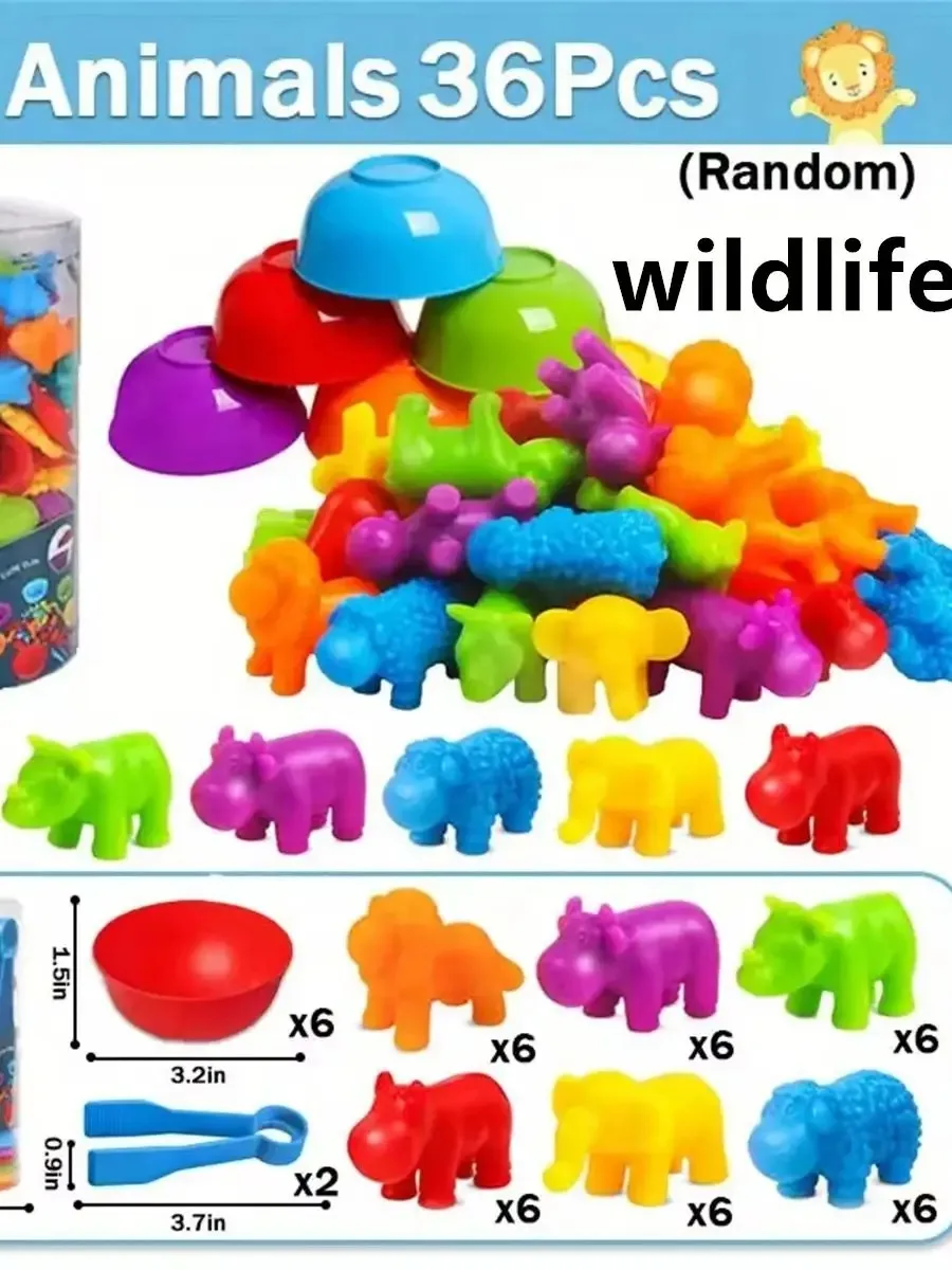 Rainbow Counting Soft Rubber Animal Figures Toy Set, Kids' Cognitive Learning Fun Educational Play Kit for Toddlers