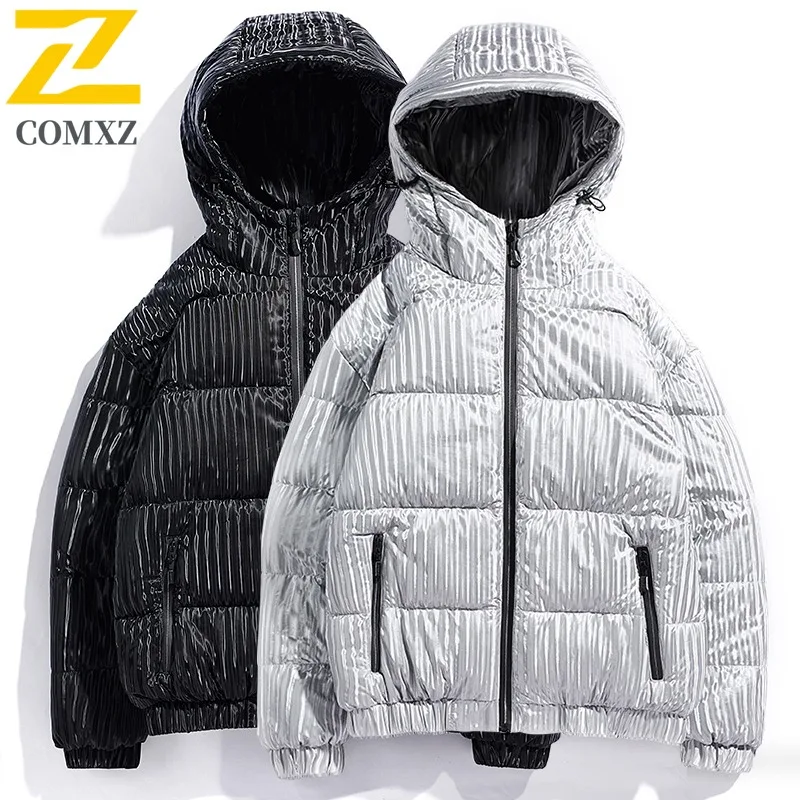 COMXZ Mens Down Jacket Premium Hooded Outdoor Adventure Multi Functional Coats Solid Color Lightweight Winter New Puffer Jackets