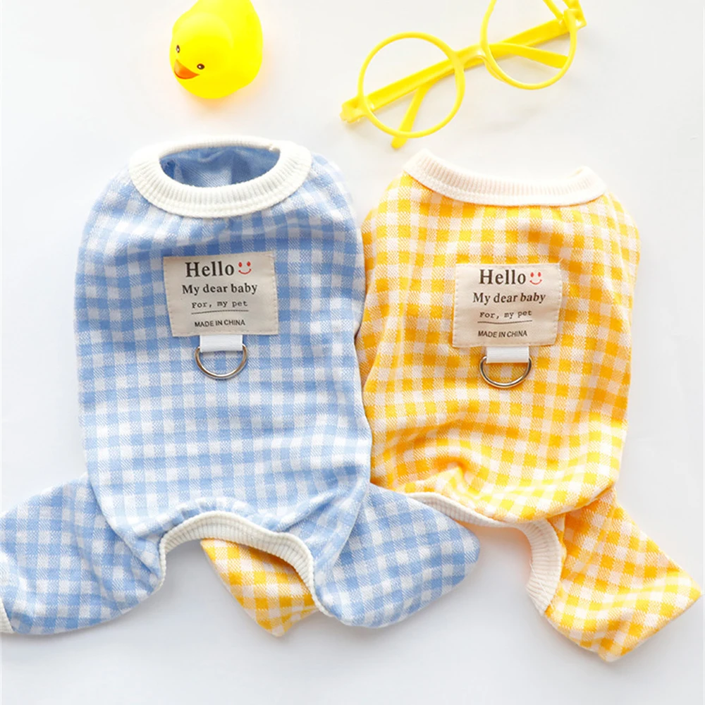 Ropa clásica a cuadros para mascotas, monos para perros con anillo en D para perros pequeños, monos para cachorros, Chihuahua, perro salchicha, pijama para perros