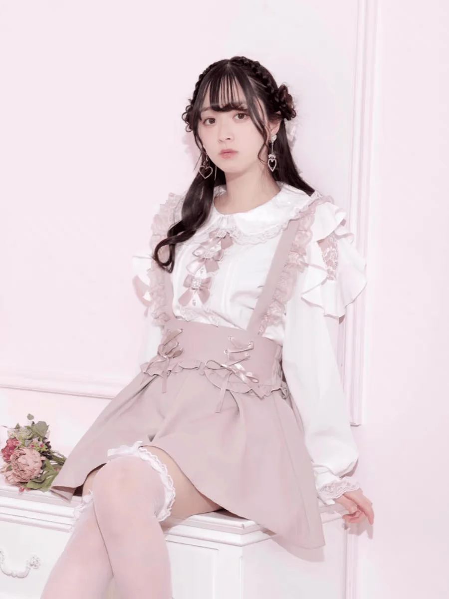 Japanese Style Mine Mass- produced Lace Doll Collar Bow Off-shoulder Long Sleeve Single-breasted Sweet Lolita Shirt Blouse Women