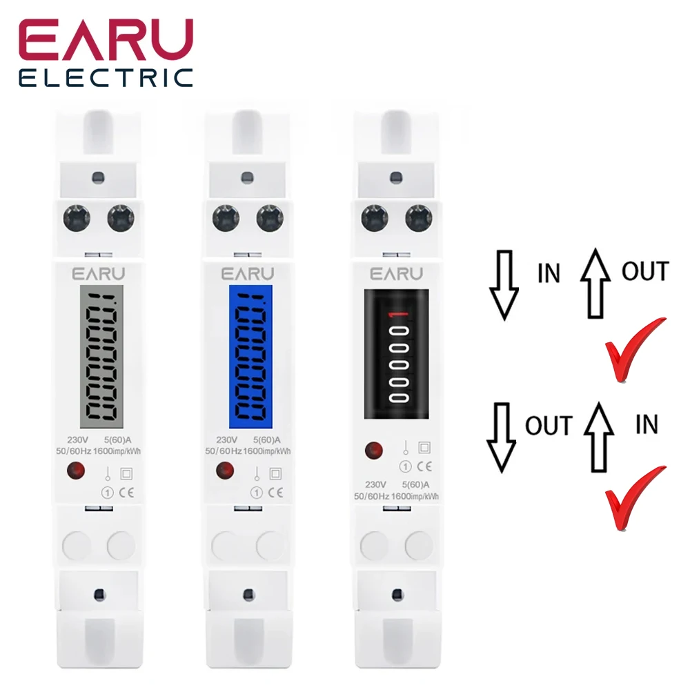 18mm Single Phase 1P Backlight Digital Wattmeter Power Consumption Analog Energy Meter kWh AC 230V 50Hz LCD Electric Din Rail