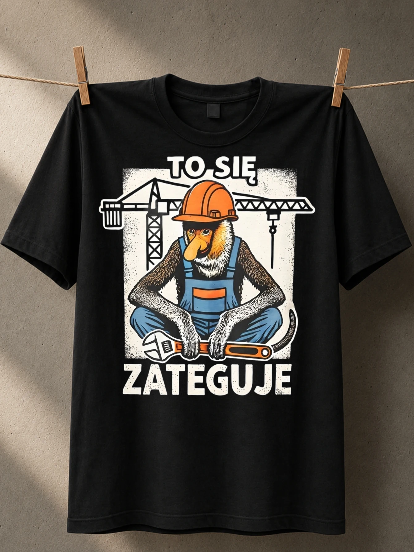 TO SIE ZATEGUJE Monkey Builder Polish construction humor Tee With orange monkey cranes wrench and  Unisex All T-Shirt