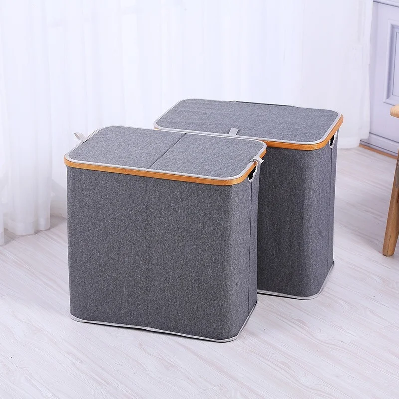 

double Laundry Basket with Lid Large Bamboo Dirty Clothes Hamper with Handle Waterproof Collapsible Laundry Hamper