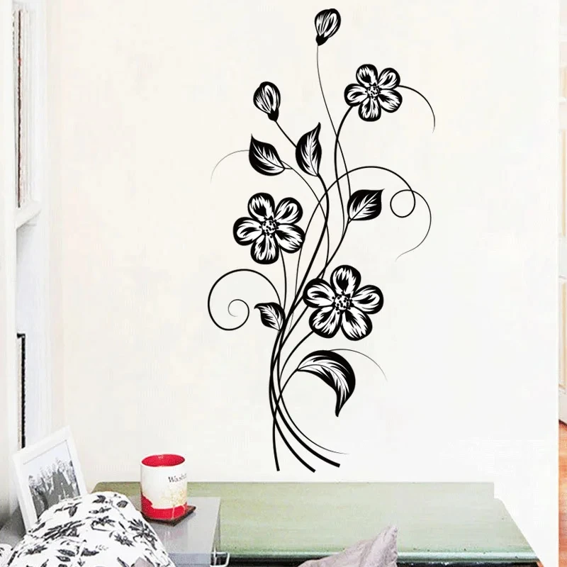 1Pc Mooie Sfeer Zwarte Bloem Sticker Verfraaien Decoratie Slaapkamer, Woonkamer, Huis Muur Waterdichte Zelfklevende St