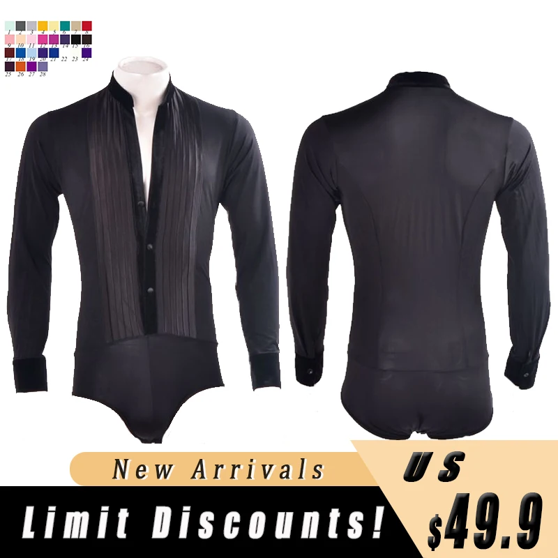 

2024 New Men's Latin Dancing Shirts Males Black Long Sleeves Top Adult Professional Ballroom Practice Wears Stage Costume VBH818