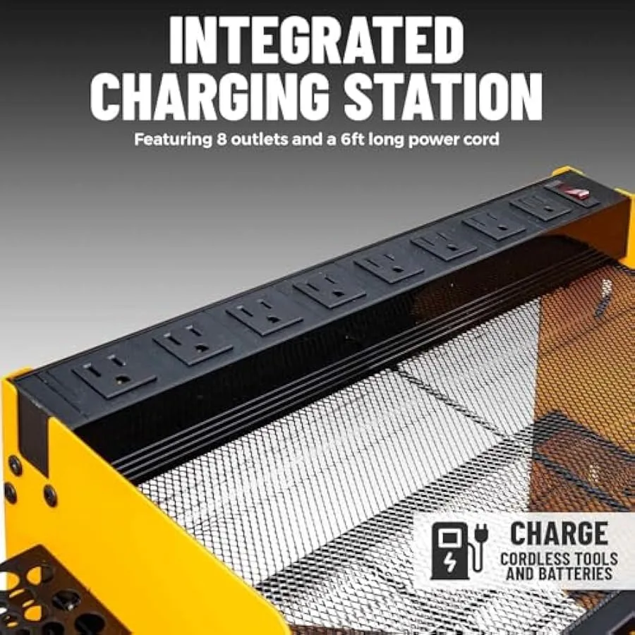 Power Tool Organizer with 6 Drill Holders 8 Integrated Charging Outlets - Heavy Duty Wall Mounted Storage Rack for Drills Cordl