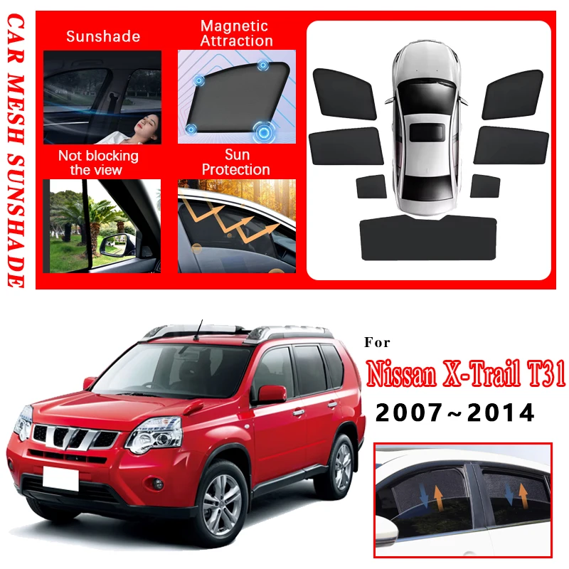 

Автомобильные сетчатые солнцезащитные козырьки для Nissan X-Trail T31 2007 ~ 2014 XTrail X Trail, магнитный солнцезащитный козырек для лобового стекла, аксессуары для инструментов