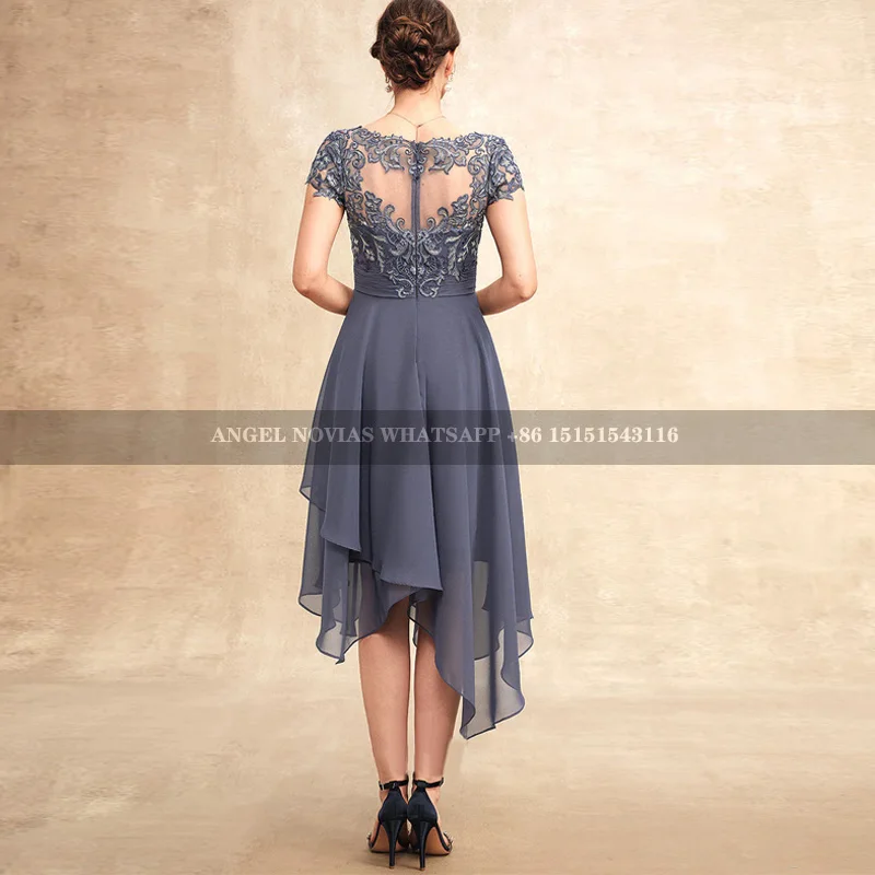 Tea length Stormy Blue Mother of the Bride Dress Sheer Back Wedding Party Dress Vestidos De Fiestas robes invitée mariage