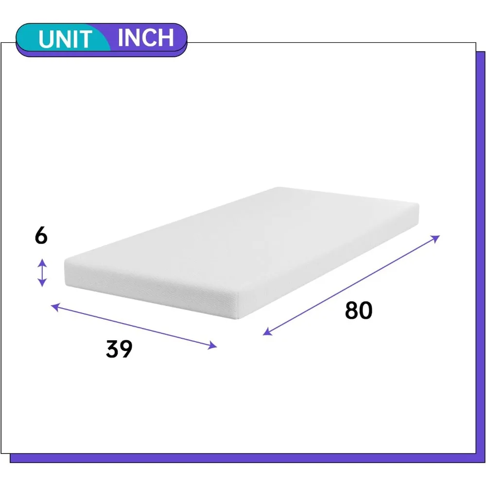 6 Inch Twin XL Gel Memory Foam Mattress Fiberglass Free/CertiPUR-US Certified/Bed-in-a-Box/Cool Sleep & Comfy Support