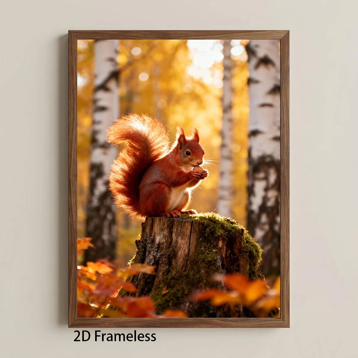WORRYFREE, 1pc, No Frame, Multi-Size, Frameless, Autumn Forest Squirrel Wall Art Poster - Realistic Wildlife Scene on
