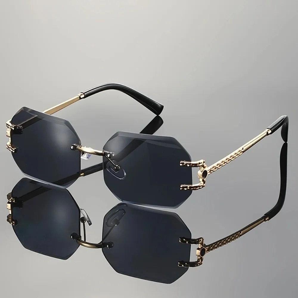 Vintage Rimless Sunglasses PC Frame Polygon Design Geometric Sunglasses UV400 Protection Hip Hop Style Unisex Sunglasses Unisex
