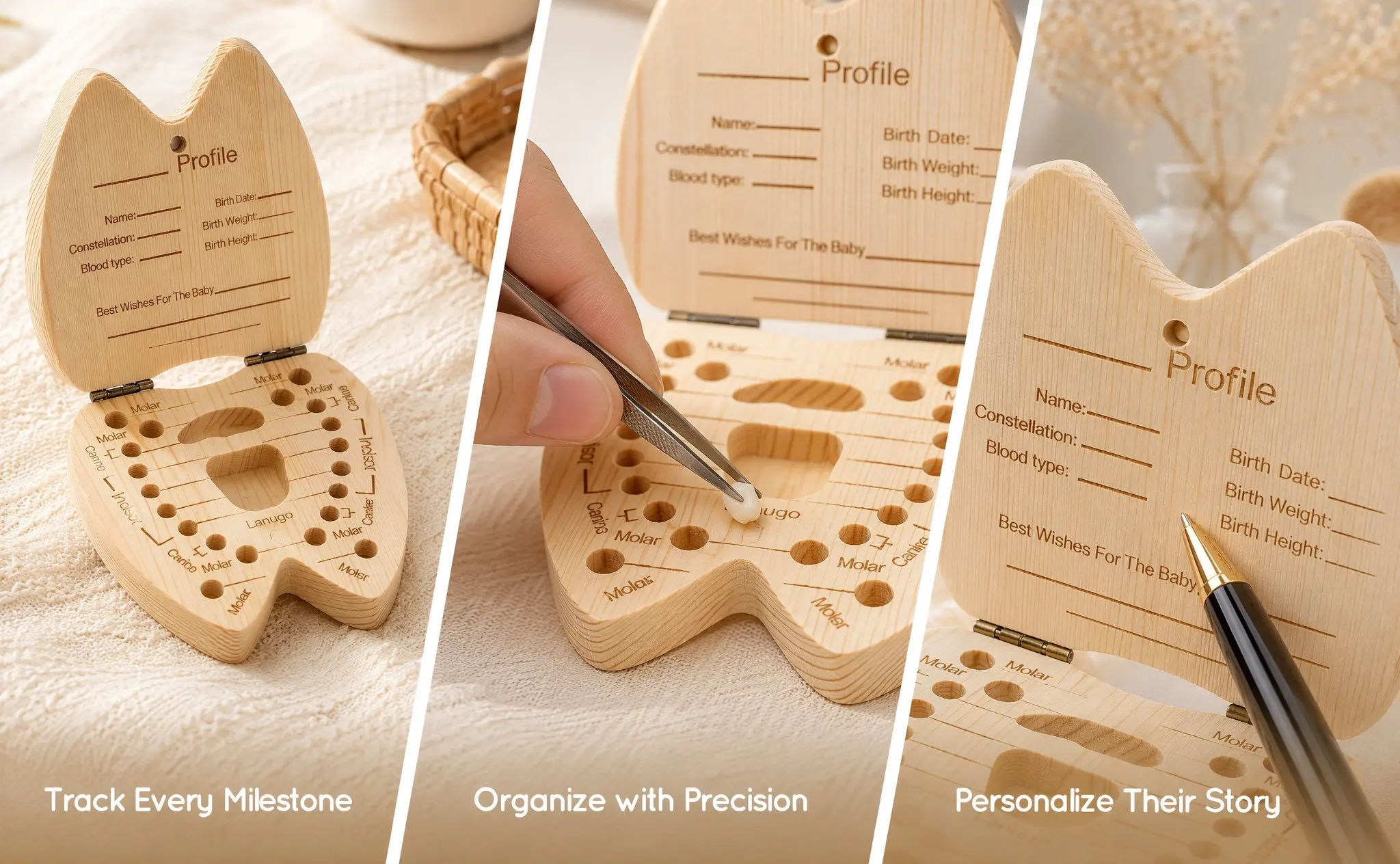 Baby Tooth Storage Box Deciduous Teeth Holder with Mark Labels for Kids Keepsake Toddler Memory Tooth Fairy Box