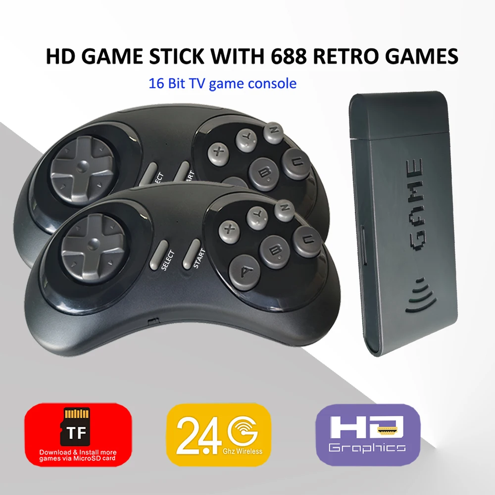 4K HD Game Stick For SEGA Genesis 16 Bit HDMI Wireless Controller Mini Console With 688 Retro Games For SEGA Drive SG800