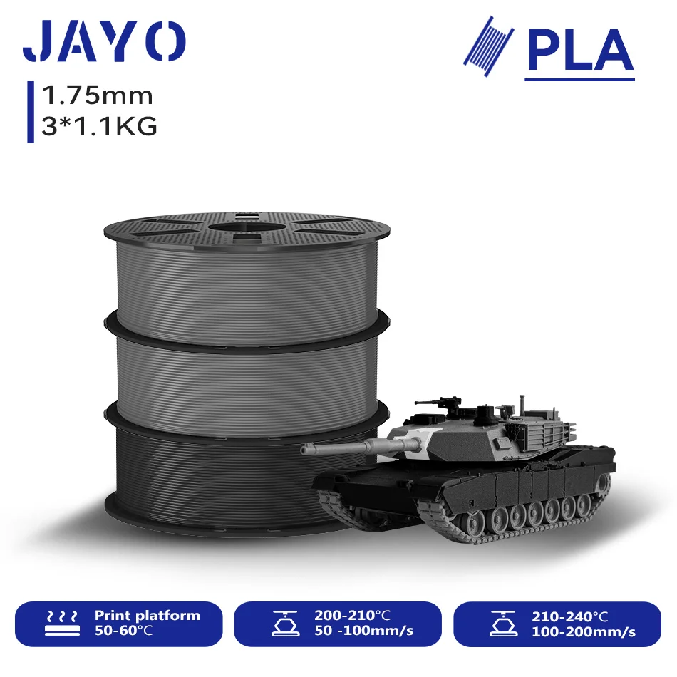 JAYO 3D PLA Druckerfilament 1,75mm Ungiftig & Blasenfrei PLA-Kunststoff als 3D-Druckfilament für 99% der 3D FDM Drucker & Stifte 1,1KG/Rolle*3