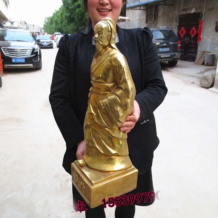 60CM Large traditional Chinese medical science Originator sage Hua Tuo Golden brass statue medicine hospital art