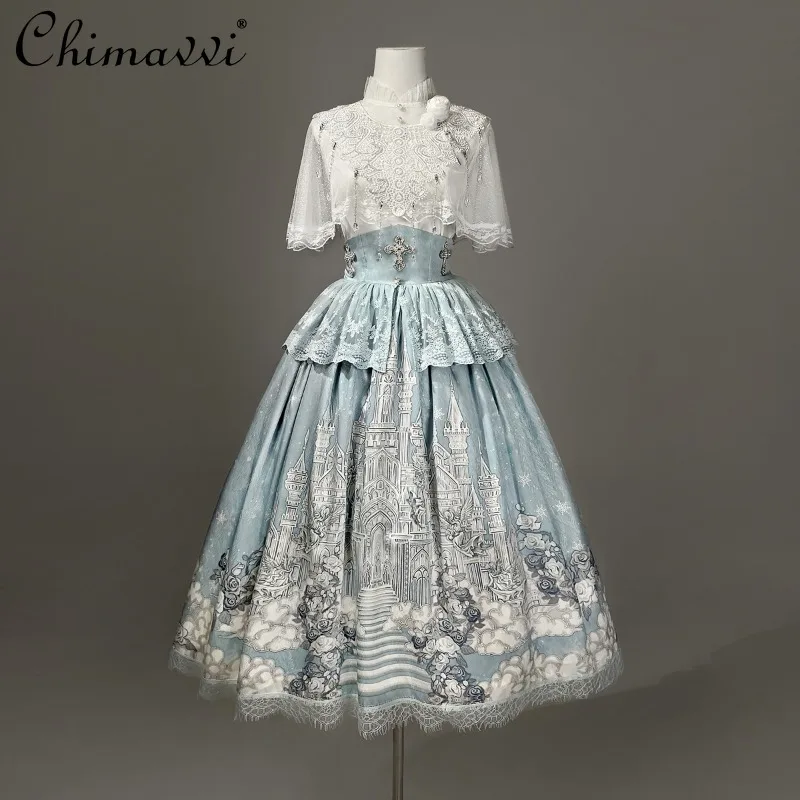 

Original Lolita Elegant Cal Girl Dress OP Dress Set Fairy Lace Blouse Sweet Cartoon Print Princess Party Women's Outfits