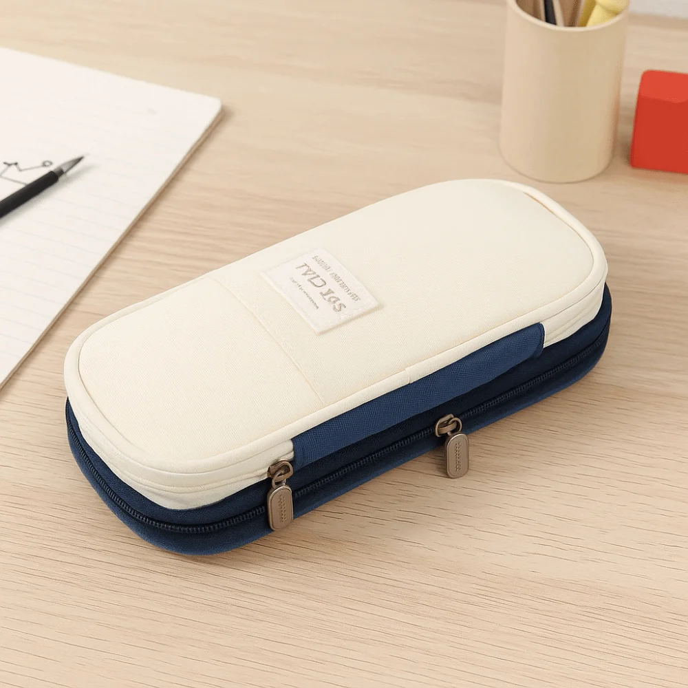 Polyester Simple Student Pen Bag Color Blocked Diagonal Storage Pencil Bag Multilayer Organizer Macaron Pencil Case Stationery