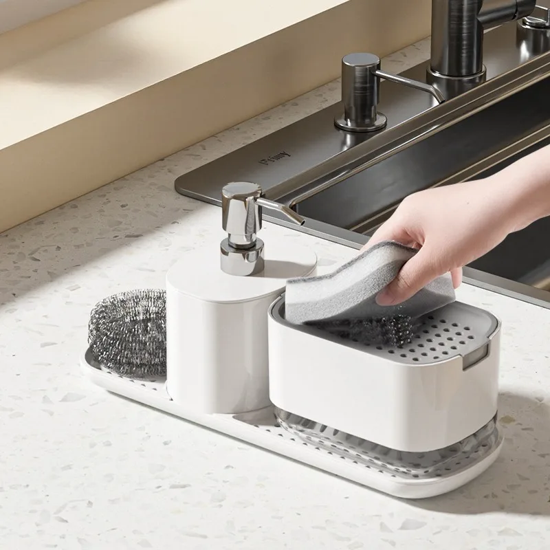 Countertop Soap Dispenser Organizer Kitchen Detergent Hand Press Liquid Soap Bottle Storage Rack