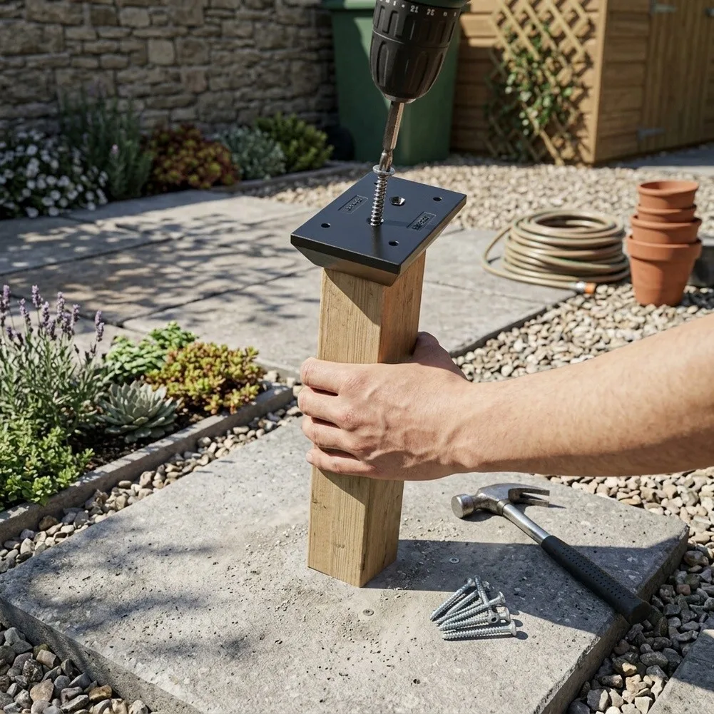 Wooden Stake Fixing Base Compatible with 2x4 and 2x6 Rails for Stable Fence Structure and Consistent Alignment