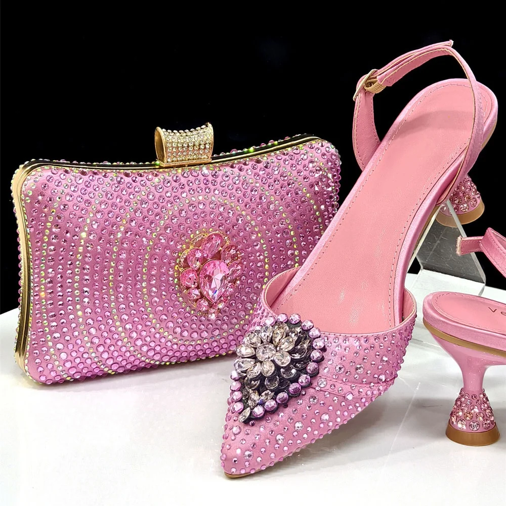 2026 Newest Italian Style Rhinestone High Heels Shoes And Bag Set Fahion Elegant Ladies Shoes And Bag Set For Party Dress