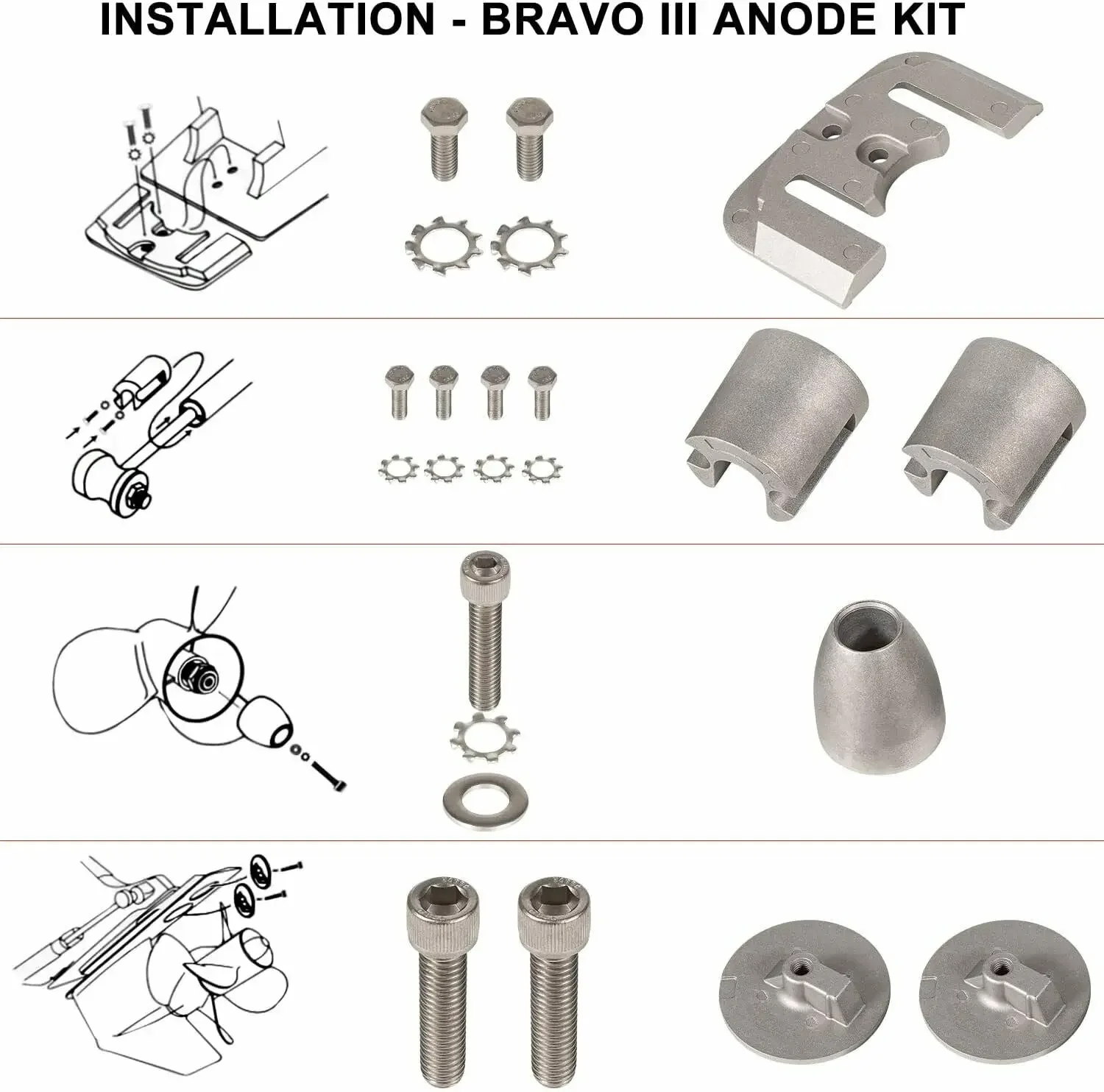 Kit de ánodo Chuang Qian para 2004+ Mercruiser Bravo III 3 unidades de repuesto para CMBRAVO3KITA, 888761 Q02, 888761 Q04