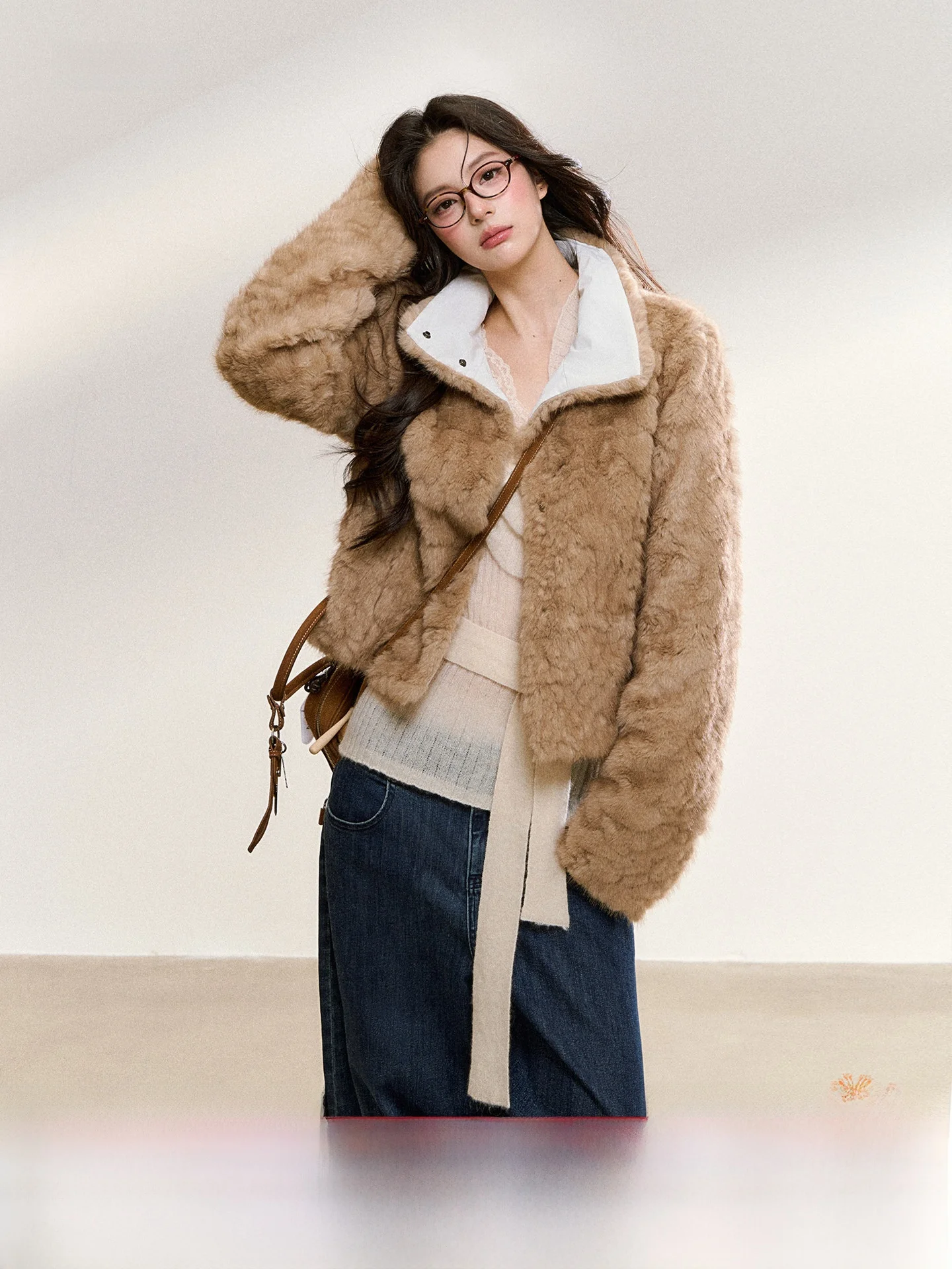 

7iftin Original Design Autumn Winter Plaid Collar Warm Furry Outerwear Top Commute Sle Stand Fit ort Length