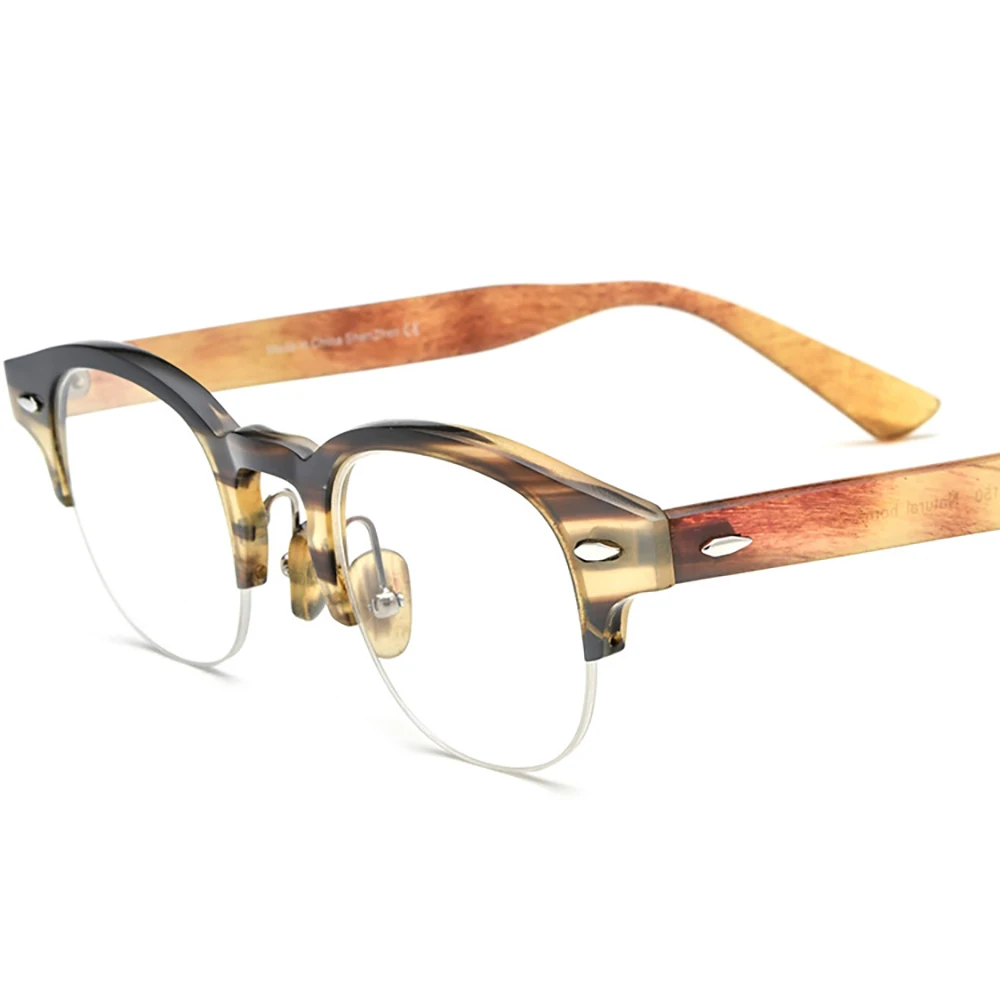 

Luxury Natural Horn Eyeglasses Optical Eyeglasses Frame Handmade Half-rim Eyeglasses Frame Can Be Equipped With Myopia Lenes