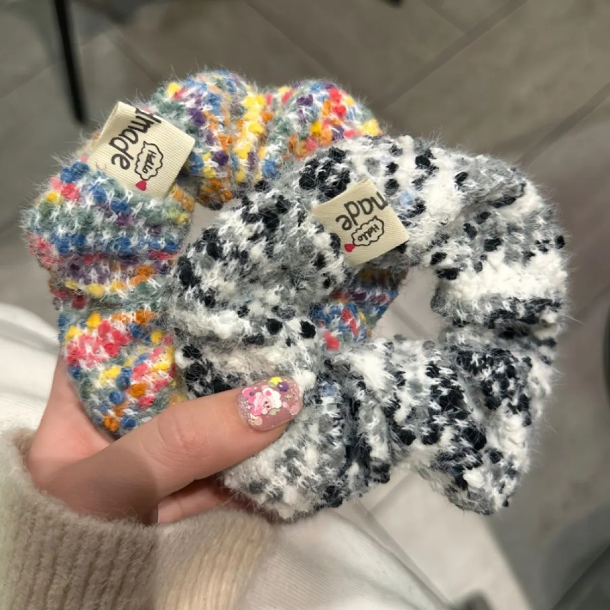 Colorful Small Jelly Bean Plush Large Intestine Scrunchie Women Superior Sense Large Hairy Hair Tie Korean Hair Accessories