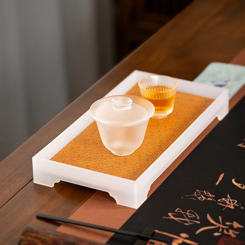 Acrylic Tea Ceremony Tray Zen Tea Boat Compact Dry Brewing Station & Cup Holder Modern Tea Table Décor for Solo Rituals