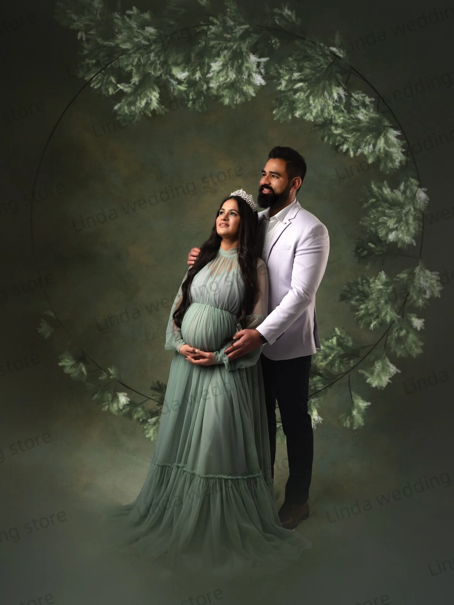 Mint Green Maternity Dresses for Photoshoot Modest Tulle Gala Dress Women High Neck Long Customized Babyshower Pregnancy Dress