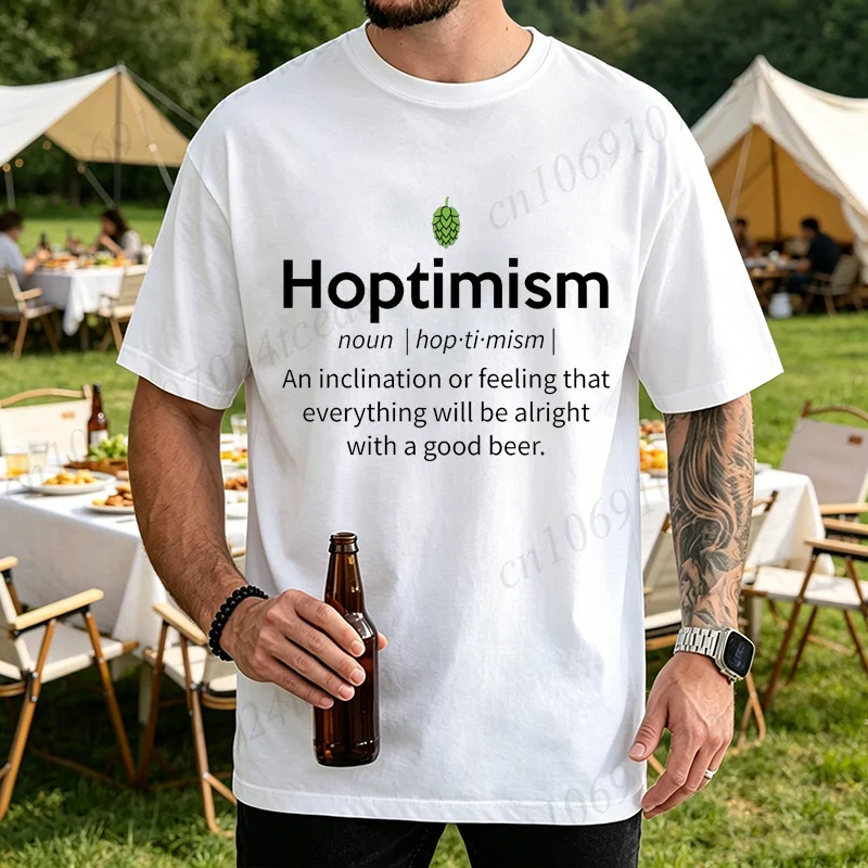 Hoptimism Beer Drinker Shirts Graphic T Shirt Funny Beer Lover Dictionary Definition T-Shirt Bar Camping Casual Short Sleeve Top
