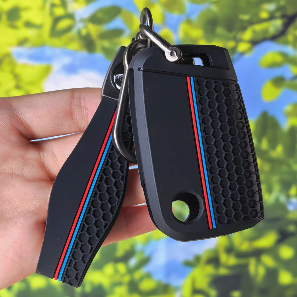 Racing Stripe Protective Key Fob Shell with Keychain,Durable Silicone Cover for VW Golf7 MK7 Tiguan MK2 T-roc T-cross Seat Ateca