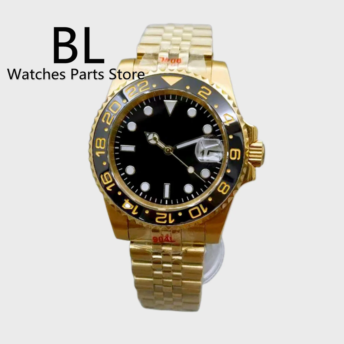 BLLIGER 40mm Full Gold Case Men's Mechanical Watch Sapphire Glass Jubilee Strap Waterproof Business Watch Men Relogio Masculino