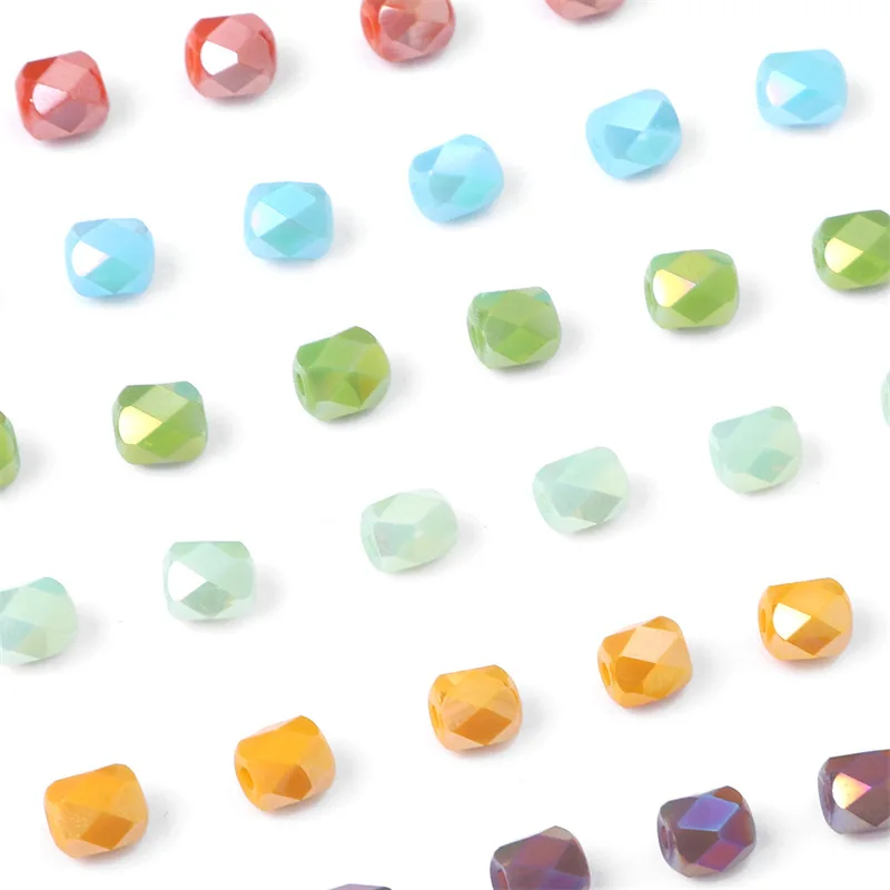 6mm Cube Glass Faceted Beads DIY Handmade Bracelet Necklace Jewelry Making Materials Accessories