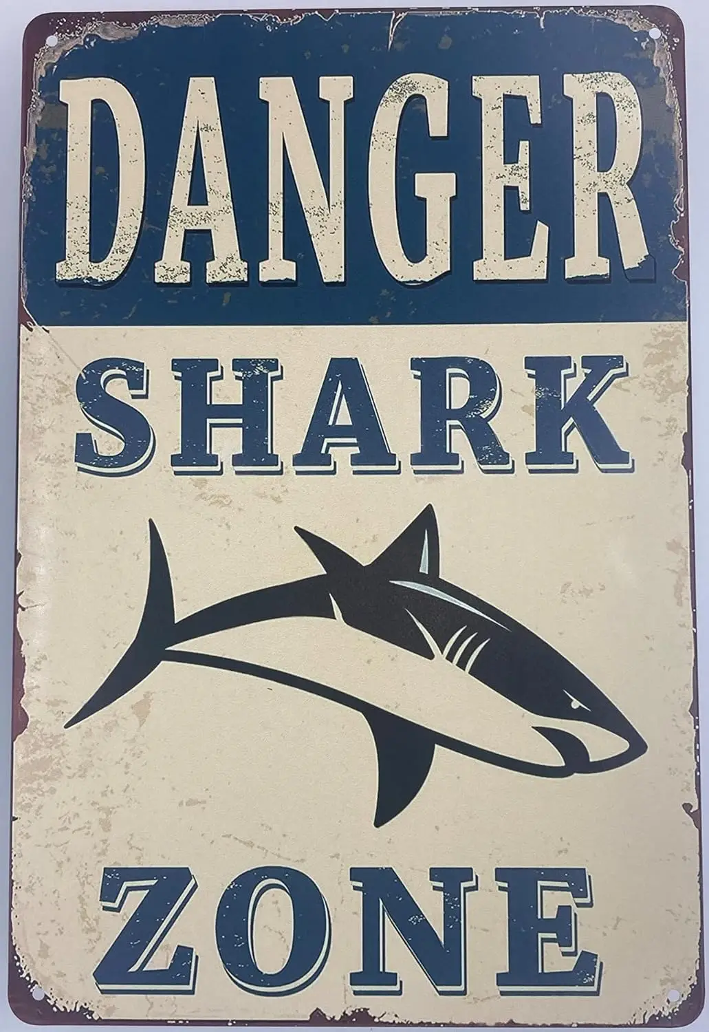 Tin Sign Bar Plaque | Metal Wall Decor Poster | Danger Shark Zone 8 x 12 in. | Classic Decorative Sign for Home Kitchen Bar Room