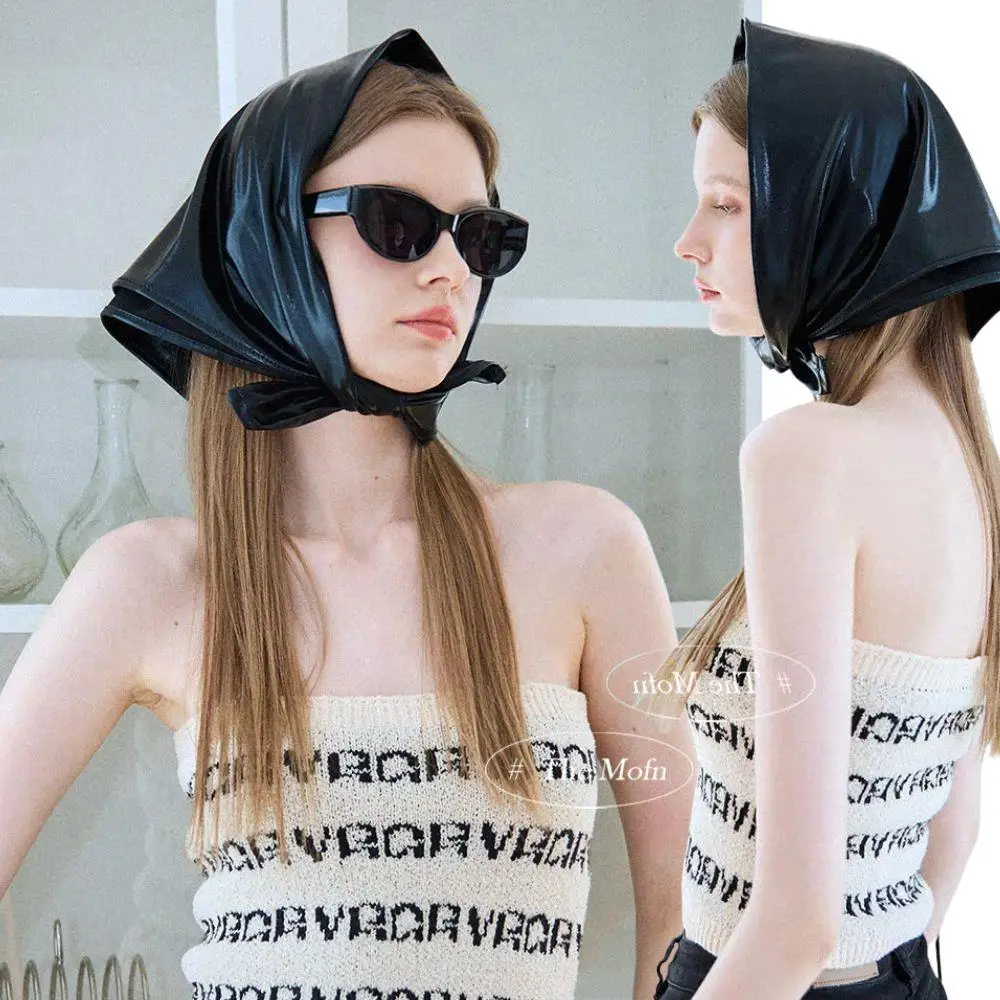 

Шарф из искусственной кожи Y2k, бандана, чехол на голову в стиле хип-хоп, пикантная длинная шаль, треугольный платок на голову, большие шарфы «два в одном», повязка на голову