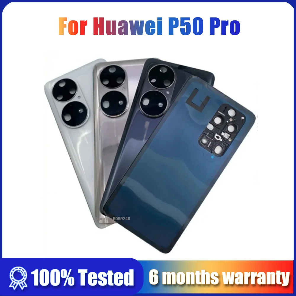 For Huawei P50 Pro Back Battery Cover Glass Housing Case Door Rear with Frame Camera Lens Replacement with Adhesive