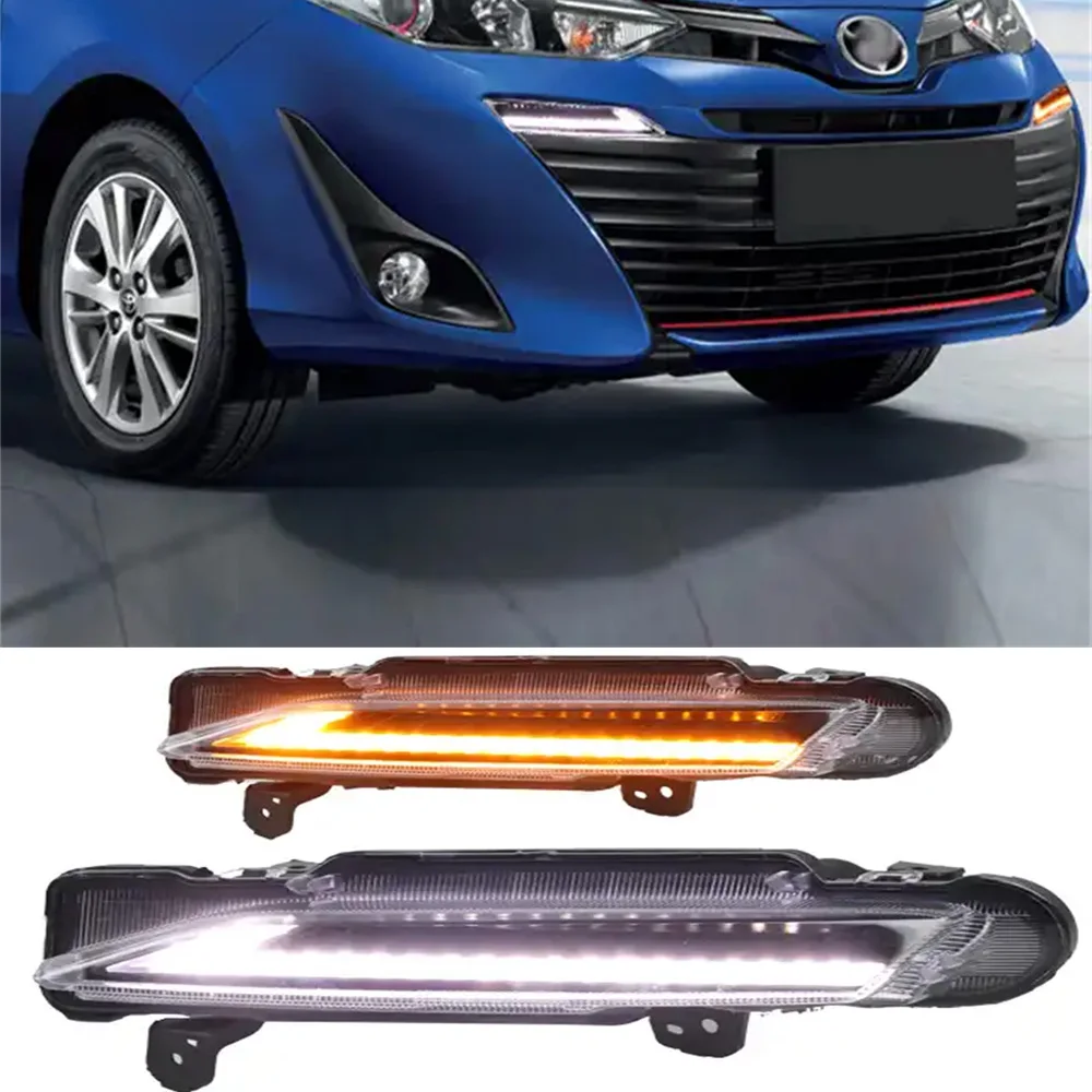 

Car Led Daytime Light For Toyota Vios 2018-2020 Yaris Ativ Led Drl With Yellow Signal Fog Lamp