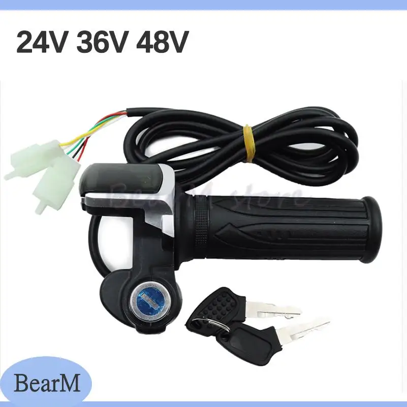 Mango de ajuste de velocidad del acelerador para patinete eléctrico, 1 par, con bloqueo de llave, pantalla dividida, agarre LCD, 24V, 36V, 48V