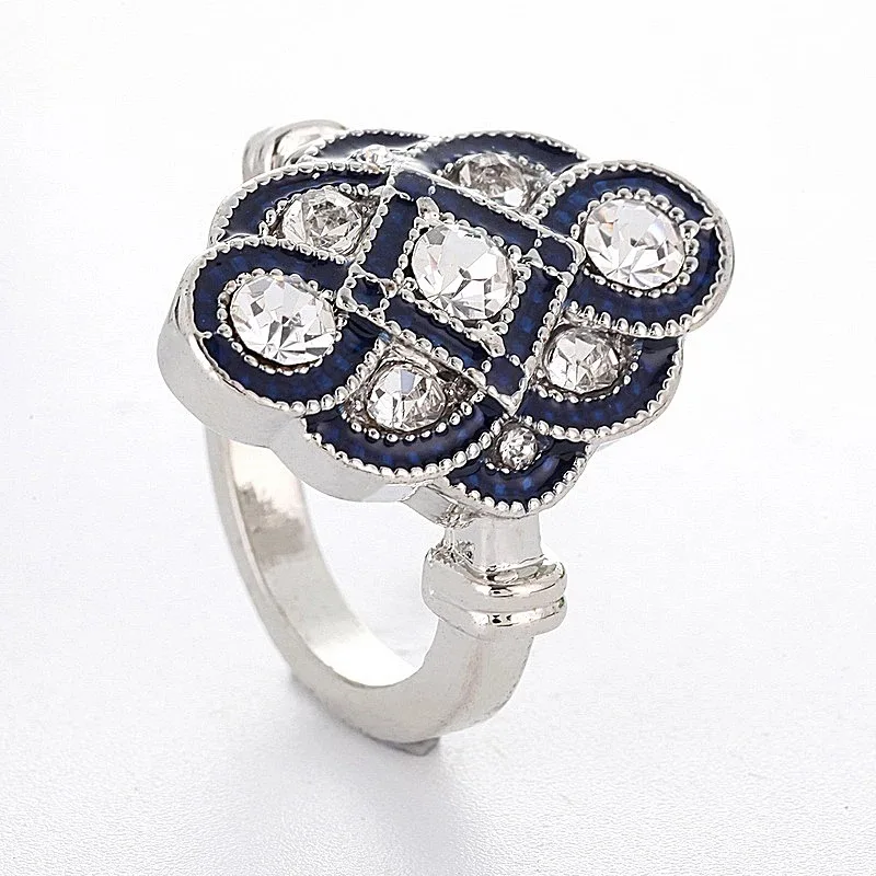 Popular European and American Blue Winding Ladies Ring Creative Chinese Knot Geometric Banquet Casual Lucky Wedding Ring