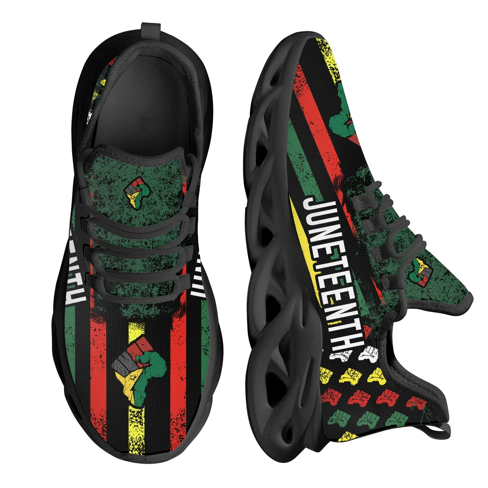 

Juneteenth Peace and Love Print Mesh Sneakers Lightweight Walking Shoe Non Slip Breathable Athletic Running Zapatos