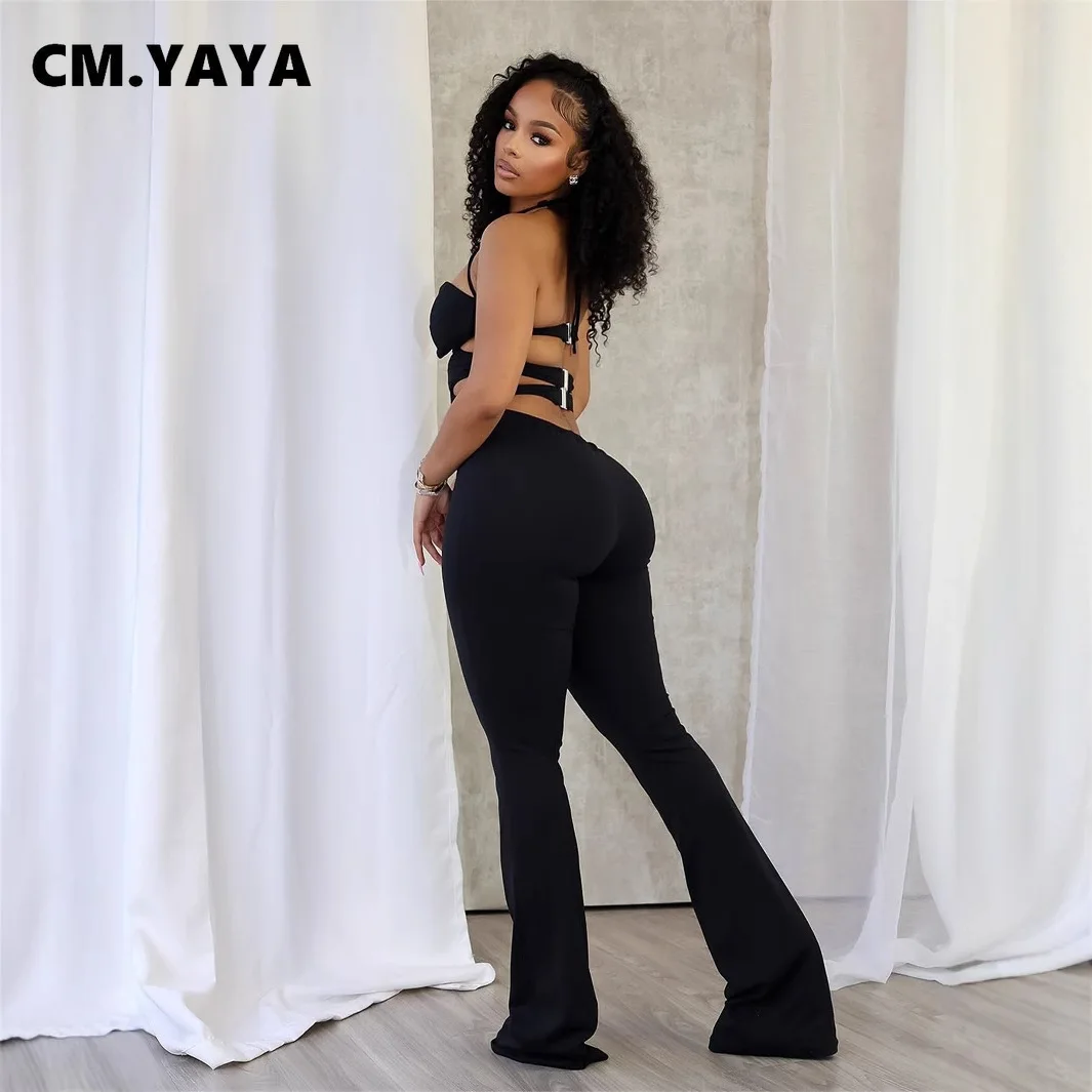 CM.YAYA Women Strapless Backless Straight Sleeveless Jumpsuits 2025 Summer Hollow Out Sexy Slim One Piece Set Streetwear Outfits