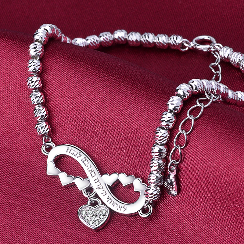 Xiaojing 925 Sterling Silver Personalized Bracelet Customized Name Love Heart with Cz Bracelets for Women&girl Jewelry Gifts